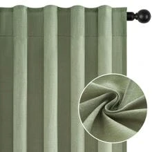Topfinel 4 Panels Natural Linen Blended Curtains Rod Pocket Back Tab Clip Rings Curtain Semi Transparent Privacy Rural Bohemian Farmhouse Curtains For Living Room Bedroom Home Decoration - XANH LÁ - Xem 4