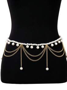 1PC Girls Cute Star Chain Tassel Butterfly Body Chain Fashion New Faux Pearl Waist Chain Birthday Gift - Multicolor - View 7