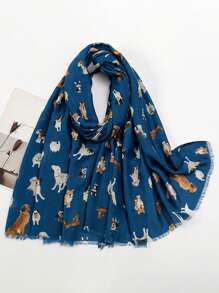 1pc Women Bohemian Style Tassel Cat Printed Scarf Shawl