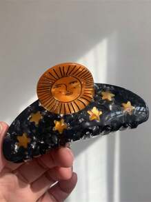 1pc Women's Acetate, Star & Sun Creative Hair Claw Clip, Unique Design Hair Accessory
