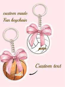 1pc Customized Cute Bow Sports Keychain (Football/Basketball/Volleyball), Upload Your Name, Personalized Keychain Gift For Her/Him, UV Printing Craft