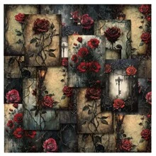 20sheets Thorny Bloody Rose -Etori Material Paper Dancing In The Dark Series Retro Dark Style Theme Handbook Decorative Base, Non-Sticky Material Decorative Paper