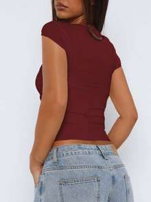 Blusa de mujer Vaiaye de punto con cuello cuadrado, recorte en forma de diamante, cintura ceñida y silueta esbelta - Perfecta para citas navideñas