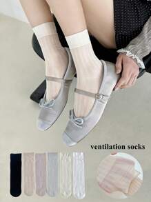 1/3/6双薄款女士中长袜。透气袜子。透明长筒袜。纯色女士袜子，秋季 - 彩色 - 查看 2