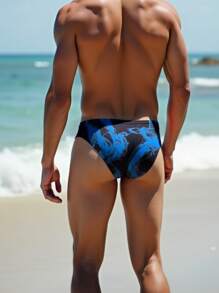 Sexy Men's Swimwear Shorts, Quick Dry, Beach & Pool, Tie-Dye Print Bulge Triangular - Black - View 6