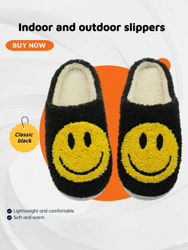 Happy And Warm Home Black Indoor And Outdoor Slippers For Men And Women Are Light, Comfortable And Warm. Indoor And Outdoor Slippers Absorb Sweat And Prevent Sweat. You Can Wear Classic Happy Black Style In Spring And Autumn.