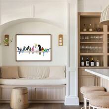 1 件，帆布挂画，带框装饰画，海报，墙壁艺术，迷人鸟类帆布艺术印刷品 - 笑翠鸟、鹦鹉和喜鹊，适用于家庭和办公室装饰 | 非常适合卧室、客厅、咖啡厅和酒吧、春季家居装饰