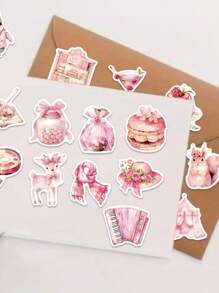 100 张粉色美学贴纸适用于笔记本电脑、iPad、手机壳、行李箱、滑板、头盔、吉他装饰、不对称形状 - 彩色 - 查看 5