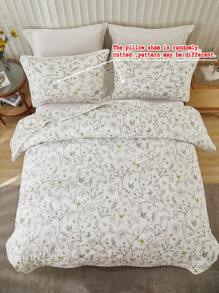 3pcs Floral Print Cotton Bedding Set (1 Quilt Cover + 2 Pillowcases, No Filler), Lightweight, Breathable, Soft, Microfiber, Skin-Friendly, Suitable For Bedroom, All Seasons