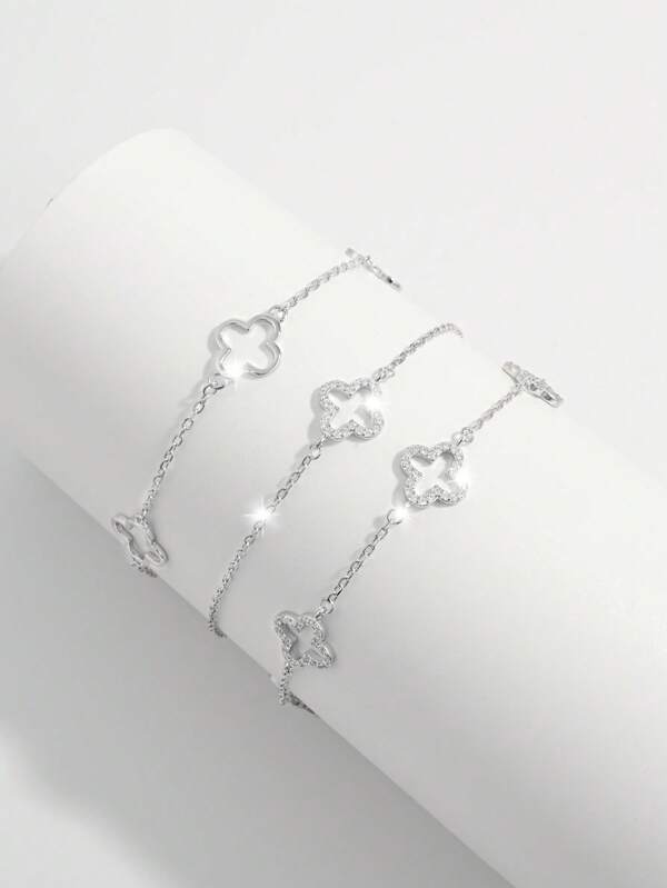 Vaerine 1pc Fashionable Elegant Minimalist 925 Sterling Silver Cubic Zirconia Hollow Four-Leaf Clover Design Bracelet, Suitable For Dates, Parties, Daily Wear To Show Charm, Women's Gift