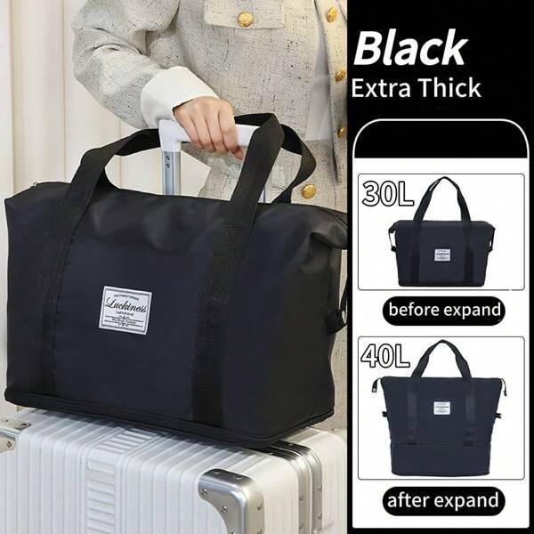 1 pezzo Borsa da viaggio multifunzione pieghevole e impermeabile nera, separata per asciutto e bagnato, con grande capacità di stoccaggio, cerniera comoda, adatta per ritorno a scuola, viaggi di famiglia, vacanze, viaggi di lavoro, trasloco