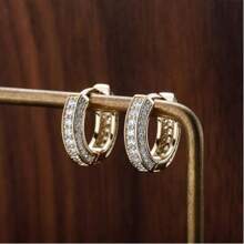 冰晶圆环耳环 方晶锆石 耳钉 软骨袖口 防过敏 14K 镀金 奢华时尚圆形耳环 男女皆宜