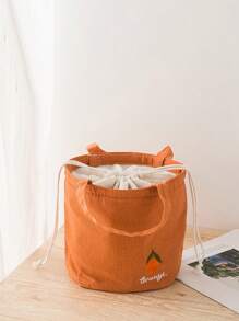 1pc Customized Text Embroidery Solid Color Student Lunch Box Thermal Bag, Thick Aluminum Foil Insulated Lunch Bag, Fresh Lunch Carrier Pouch, Gift Suitable