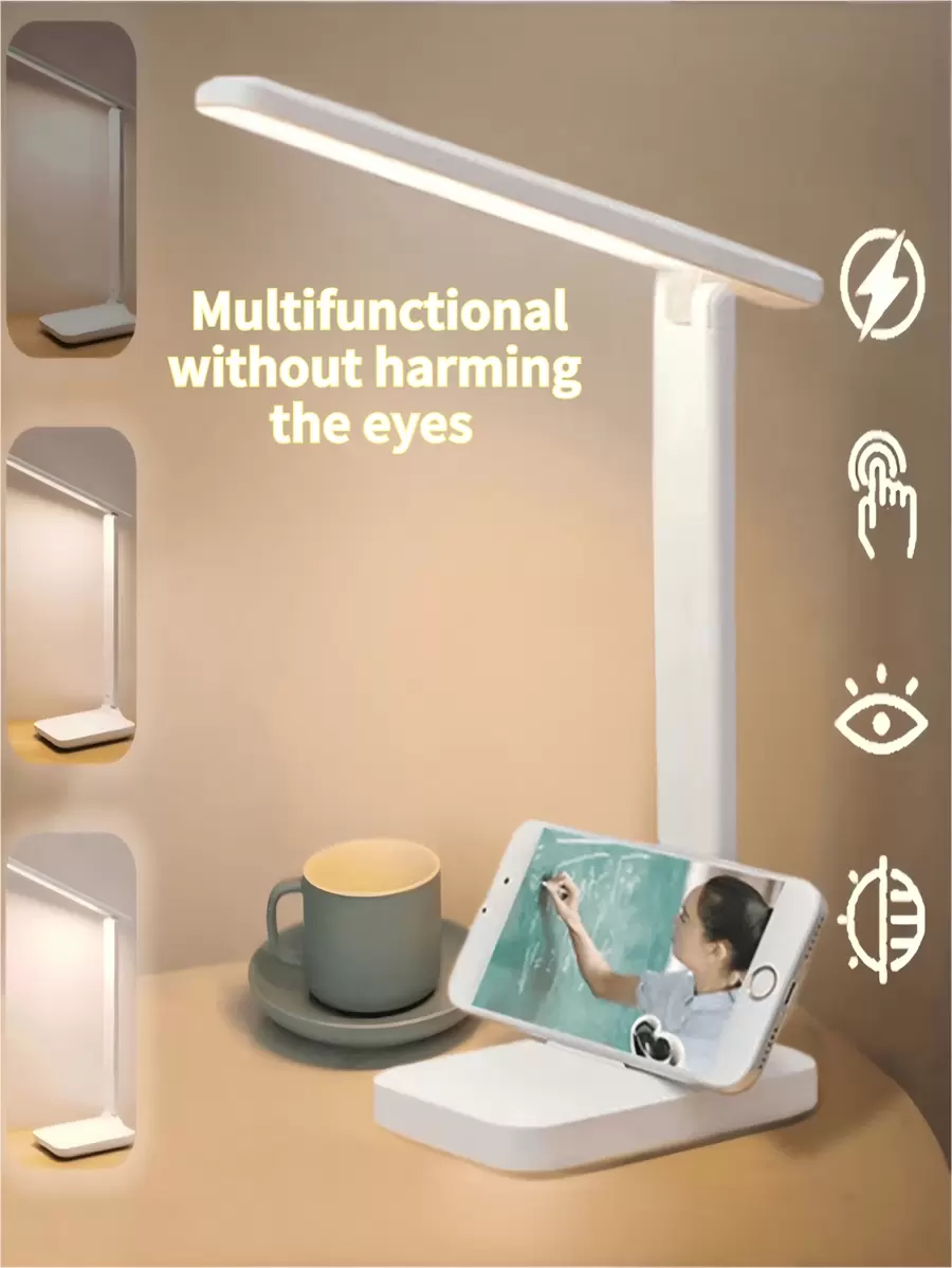 1pc Foldable LED Eye-Care Desk Lamp, Adjustable Brightness With Short Touch Switch, Student Eye-Protection Desk Writing Light, Portable Foldable Desk Lamp For Bedroom, Study, Reading, Dorm, Office, No Blue Light, No Flicker, Dimmable, Dual-Axis Folding - USB Link Power Supply - View 1