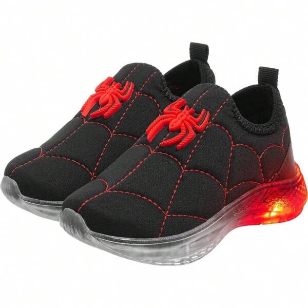 Tênis sapato Infantil menino LED Aranha preto Confortável Leve e com Luzes que Brilham a Cada Passo! 20 ao 34