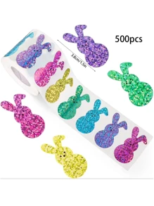 500pcs Easter Bunny Stickers - Colorful Laser Cut Rabbit Stickers, 5 Glitter Colors, Self-Adhesive Seal Labels, Suitable For Party Gifts, Gift Boxes, Envelopes, Notebooks And Party Favors - Multicolor - View 2
