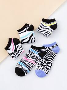 5 Pairs Women's Socks Zebra Print Black & White No-Show Breathable Casual Socks For Daily/Travel/Gym (Summer)