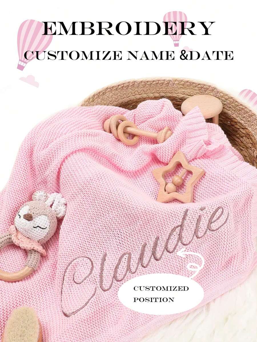 Customizable Name Embroidered Personalized Baby Stroller Blanket Cover, Knitted Nap Throw Blanket, Sofa Throw Blanket