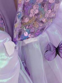H HIBOBI Girl's Short Sleeve Bowknot Gradient Sequin Mesh Birthday Party Dress - Purple - View 8
