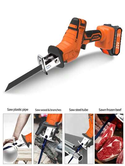 Lithium-Ion Reciprocating Saw Hand-Held Rechargeable Outdoor Logging And Household Electric Tools, Multi-Functional Multi-Field Violent Cutting Of Wood And Metal. Maximum Cutting Depth (Metal/Wood) 0-100mm.