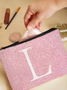 Letter Print Foundation Girl Gift Party Makeup Bag Zipper Bag Double Lined Toiletries Handbag Storage Makeup Bag Toiletry Bag Travel Wash Bag Toiletry Travel Bag Makeup Storage Beach Beach Bag Vacation Holiday Essentials School Supplies Travel Essentials Ladies For College Dorm Bathroom