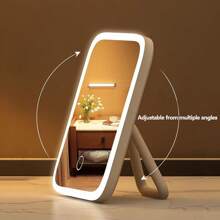 LED Makeup Mirror With Touch Sensor, 3 Color Lighting Modes, Natural & Warm Light, Adjustable Brightness, Portable Folding Tabletop Cosmetic Mirror With USB Charging, Lithium Rechargeable Battery,Plastic Surface - Compact & Travel-Friendly - LED Makeup Mirror - View 4