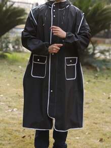 1pc Elongated Adult Waterproof Motorcycle Rain Poncho With Face Mask Summer Cooling, Beach, Travel Insulation, Galentines, Puppy, Carnival