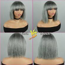 Mixed Gray Human Hair Bob Wigs With Bangs Full Machine Made Wigs For Woman Grey Pixie Cut Human Hair Wigs Pixie Cut Wigs With Bangs