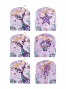 6pcs Mermaid Theme Gift Box Candy Bag With Ribbon,Mermaid Tail Design Storage Box,Biscuit Baking Box,Wedding Birthday Decoration,Babyshower Decor,Birthday Party Supplies,Under The Sea Party Decor,Goodie Bags Packaging,Mermaid Party Decor,Party Favor,Gift For Guests