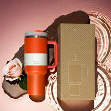 40 Oz H2.0 Tumbler With Handle, Double Walled Vacuum Insulated Stainless Steel Water Bottle Premium Summer Drinkware Portable Handy Flask Travel Mug Iced Coffee Cup For Outdoor Camping, Hiking, Driving, Travel, - 橘色 - 查看 3