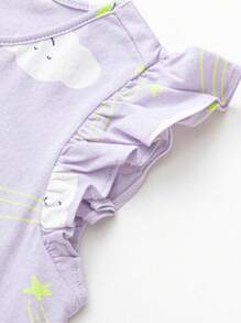 mini bala Set Piyama Anak Perempuan, Baju Tidur Bayi yang Lucu dan Bernapas - Nada putih ungu - View 7