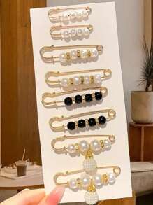 8 stuks dames zwart-witte parel tailleverstellers, kleding taille verlengspelden, shirt taille cincher broches (geen kaart)