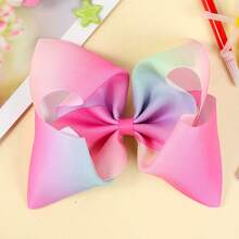 1 件女孩可爱独角兽彩虹纯色罗纹 6.5 英寸大蝴蝶结发夹，日常佩戴 - 彩色 - 查看 12