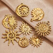 5pcs Stainless Steel Fashionable Hundred Sun Moon Heart Pendant DIY Necklace Earrings Jewelry Accessories Making Daily Wear Gifts