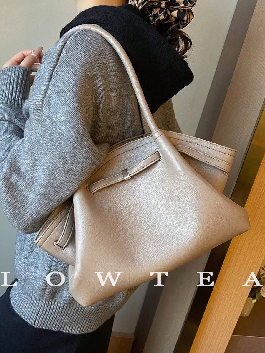1pc Solid Color PU Leather Shoulder Bag For Women, Vintage Fashion Large Capacity Handbag With Double Handles And Snap Closure, Suitable For Travel, Shopping, Dating, Gift For Ladies, Fit For Teenagers, College Girls, Office Workers, Suitable For Office, School, Work, Business, Commute, Outdoor, Travel, Outing