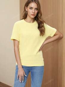 GIGOGOU T-shirt tricoté mode printemps-été pour femmes, t-shirt décontracté basique à manches courtes pour femmes