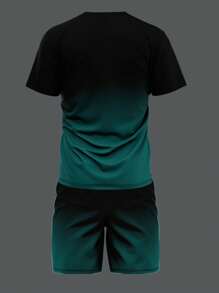 Men's Summer Ombre Round Neck Short Sleeve T-Shirt And Drawstring Shorts Set