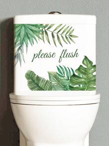1pc Watercolor Tropical Green Plant Toilet Tank Sticker; Can Be Used As Bathroom Door Or Wall Decal; Add More Fun To Your Home, Stickers, Wall Decal, Vinyl Decal For Home Decorations, Spring Decoration Items Refresh Your Home, Rama Decoration Stickers Gifts Birthday Graduation