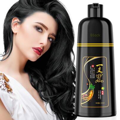 100% 覆盖白发黑色染发洗发水，男女皆宜，草本成分，三合一半永久性染发洗发水，30 天效果，500 毫升，天然草本成分
