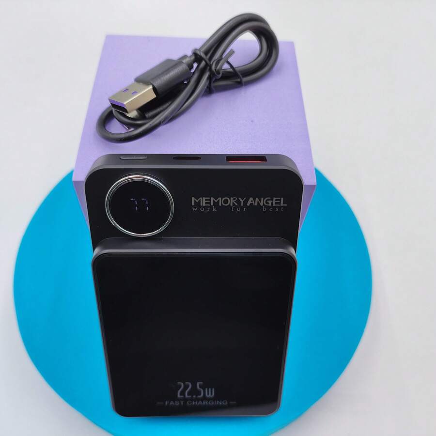 MEMORYANGEL Wireless Magnetic 5000 Mah /10000 Mah Charging Bank, Suitable For IPhone 15pro/14max/13/12, Android Mobile Phone (USB/Type-C), With LED Display, Suitable For Outdoor Activities - Black - View 1