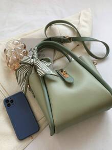 1pc Green Polyurethane Elegant Simple Scarf Bow Decor Shoulder Strap Lightweight Handbag With Inner Lining, Suitable For Women, Spring/Summer, Office Lady Commute, Shopping, Fit Phone, Wallet, Lipstick, Key, Tissue, Fashion Item
