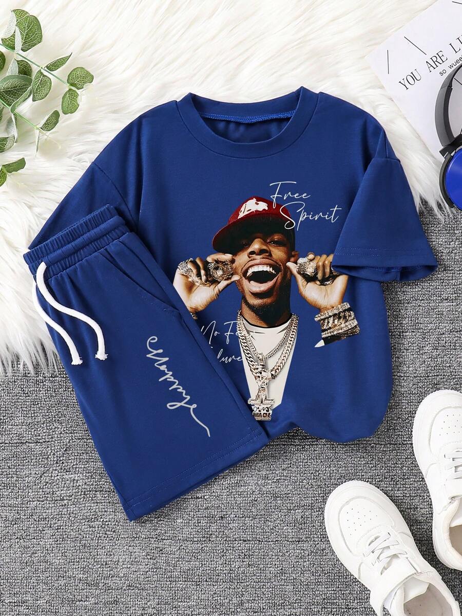 Tween Boys Graphic Print Crew Neck Short Sleeve T-Shirt And Shorts Set