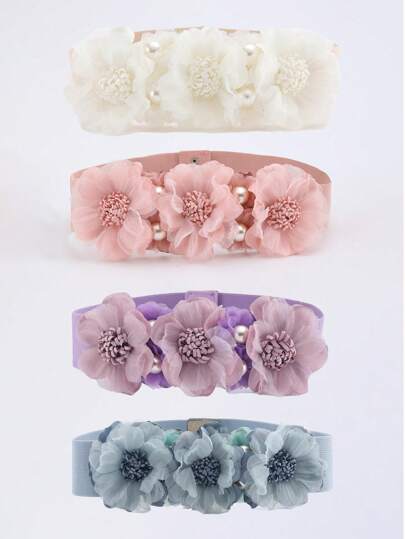 1 pieza Banda elástica para la cintura con decoración de encaje y perlas de colores, y flor artificial, estilo de vacaciones para otoño, Halloween