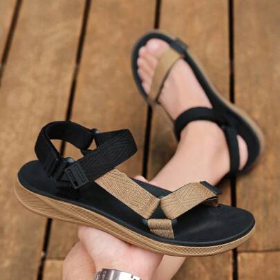 Men's New Arrival Summer Sandals, Open-Toe, Lightweight, Breathable, Soft Sole, Hook And Loop Casual Sandals, Outdoor Sports Slippers