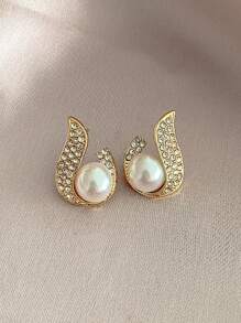 6pcs/Set Elegant Retro Rhinestone Cat Eye, Geometric Shape, Faux Pearl Stud Earrings, Suitable For Daily Wear And Occasions - Multicolor - View 7
