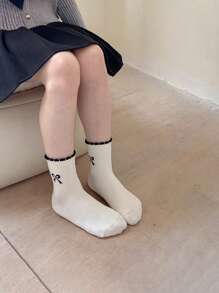 4 pares de calcetines cortos con volantes y lazos de lunares para niñas, estilo primavera
