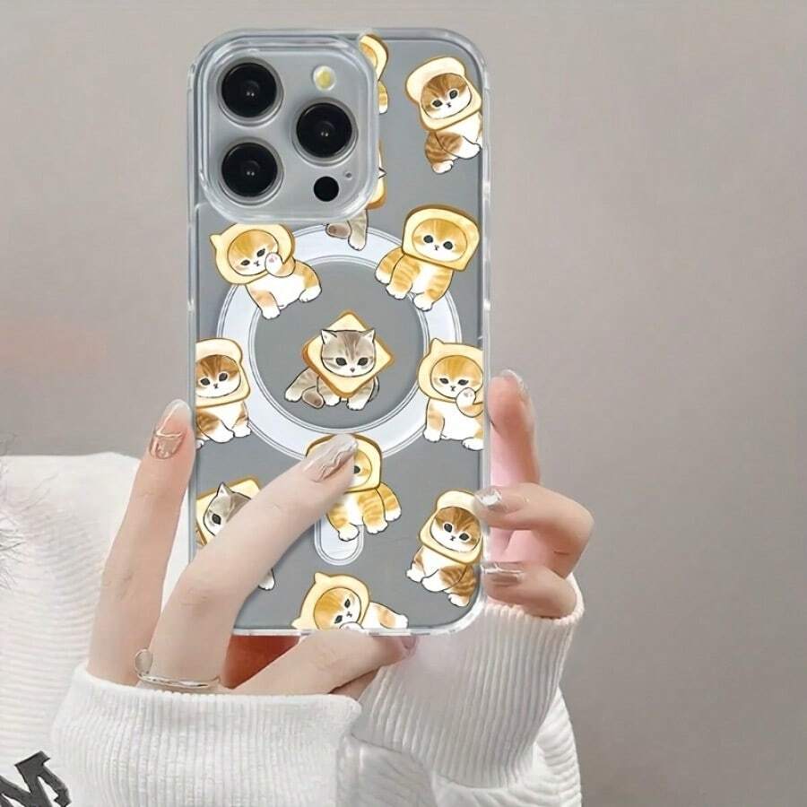 Fashion Creative Bread Cat Design Pattern Mobile Phone Case Is Suitable Compatible With Iphone17 16 15 14 13 12ProMAX Soft Edge 11 Protective Case, Suitable For Gifts For Male And Girlfriend Gift For Birthday, Mother, Family, Friends, Boyfriend, Girlfriend - Clear - View 1