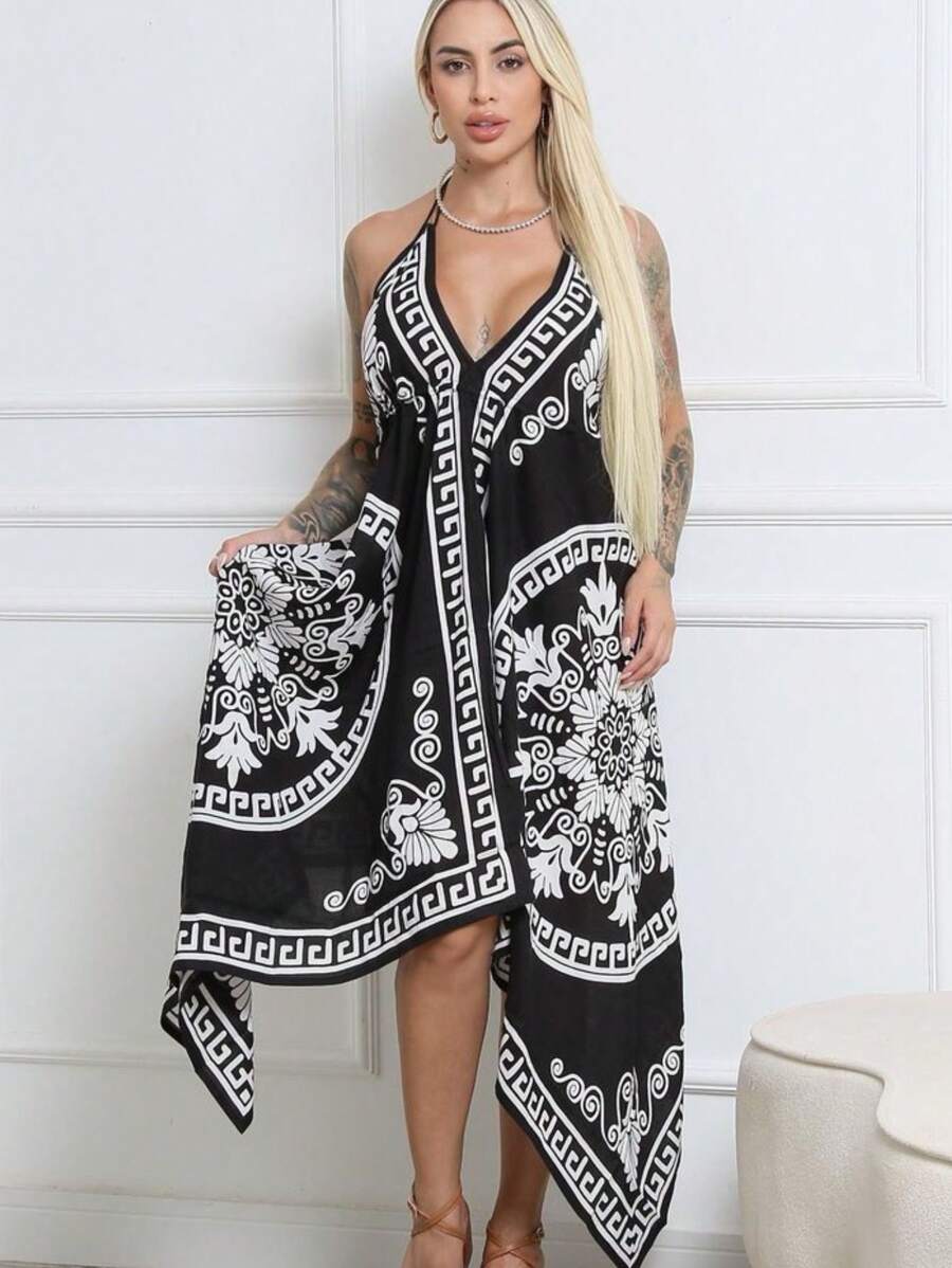 vestido lenco longo - Preto - Visão 1