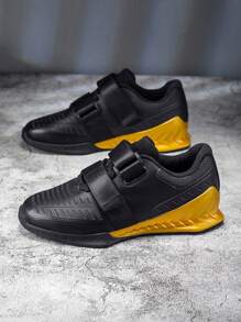 Men's Powerlifting & Squat Training Shoes, Stable Gym Shoes For Deadlifts & Barbell Workouts, Non-Slip TPU & Rubber Sole, Supportive Hard Base Fitness Footwear