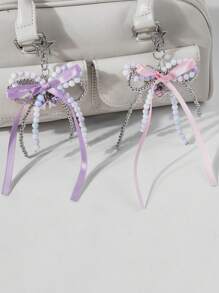 1pc Elegant Crystal Butterfly Wing Heart Keychain, Exquisite Sweet Gift For Family And Friends - Rice Bead Ribbon Keychain - View 2